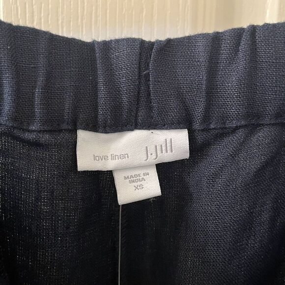 J. Jill Love Linen Cropped Pants Pockets Elastic Waist Navy Blue Womens XS NWT - Picture 6 of 10